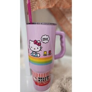 Hello Kitty Stainless Steel Tumbler 40 oz Pink With Handle Lid Straw Reusable